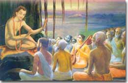 Sagdhguru Sukhabrahma Maharishi narrating Srimad Bhagwat to King Parikshit and other rishis 